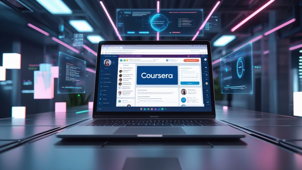 Coursera Plus 2025 – Futuristic Online Learning Dashboard with Neon UI"
