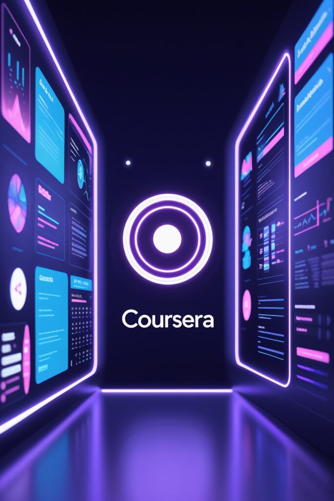 Coursera Plus 2025 – Futuristic Online Learning Dashboard with Neon UI"