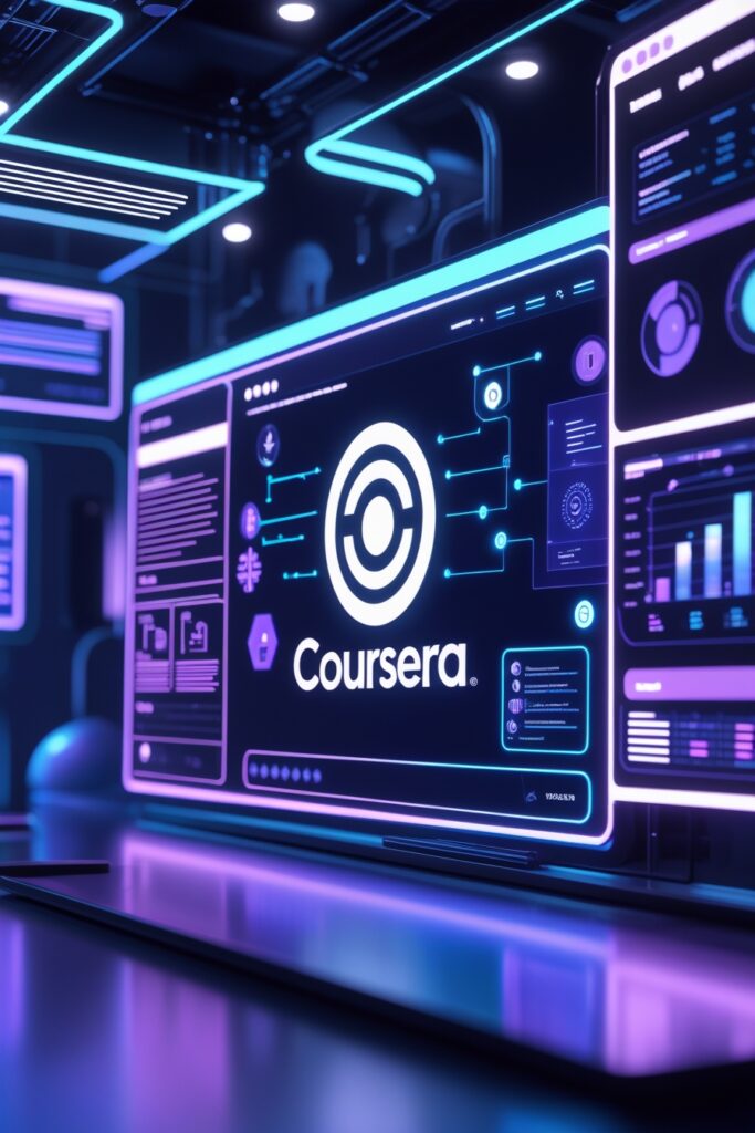 Coursera Plus 2025 – Futuristic Online Learning Dashboard with Neon UI"